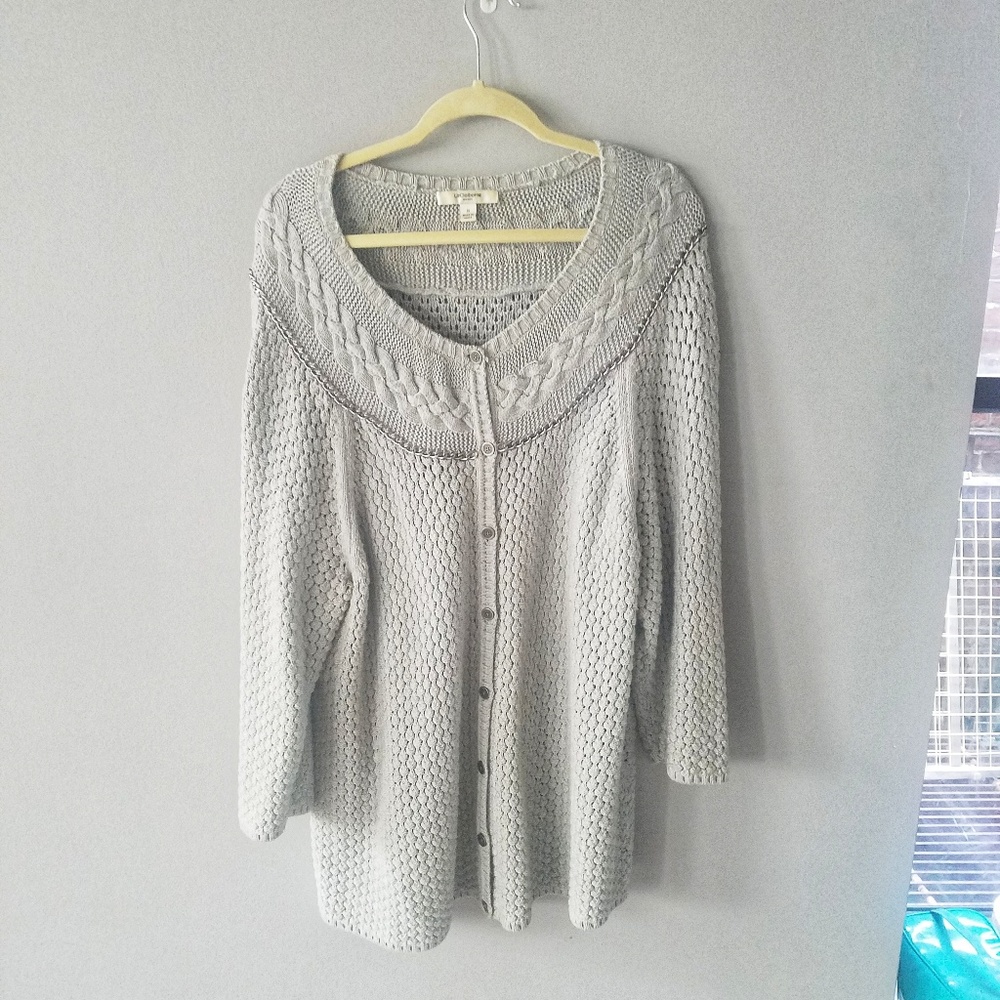 Liz Claiborne Knit Grey Cardigan Chain Detailing